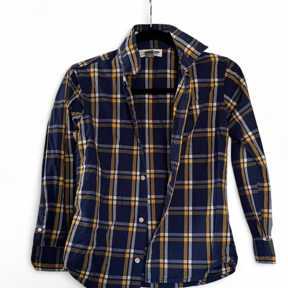 Old Navy Navy and Yellow Plaid Button Down Shirt